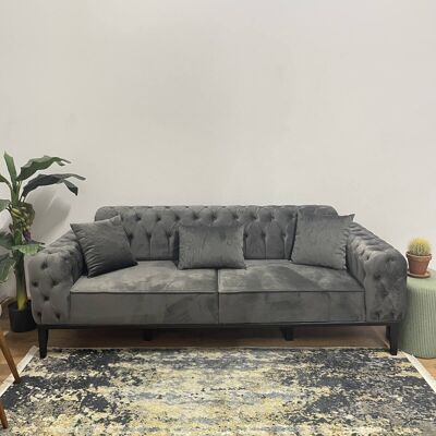 Chesterfield style sofa, with folding backrest, dark grey, 230x97x83 cm