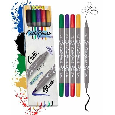 EN LIGNE Calli.Brush Stylos Lot de 5 | Stylos pinceaux avec pointe pinceau et pointe calligraphie | stylos pinceaux