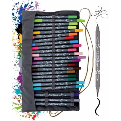 EN LIGNE Calli.Brush Double-Tip Pens en 24 couleurs | Feutres pinceaux avec pointe pinceau et pointe calligraphie | emballage cadeau