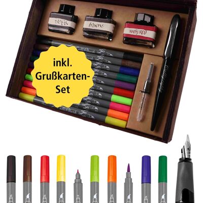 ONLINE Master Set | Kalligrafie-Füller, Brush-Pen, Tintengläser, Karten | Geschenkset für Kreative | Geschenkverpackung