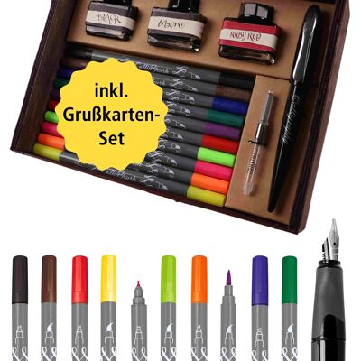 ONLINE Master Set | Kalligrafie-Füller, Brush-Pen, Tintengläser, Karten | Geschenkset für Kreative | Geschenkverpackung