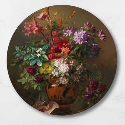 Cercle mural Nature morte aux fleurs dans un vase grec