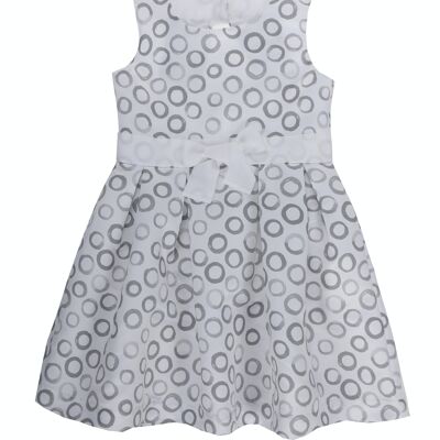 Girl's dress in white satin fabric with printed polka dots, straps. Back closure with invisible zip. (2y-16y)