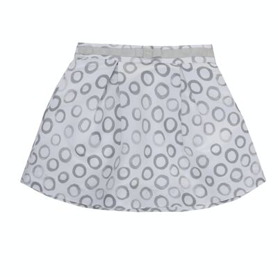 Girl's skirt in white satin fabric with printed polka dots, bow on the front. (2y-16y)