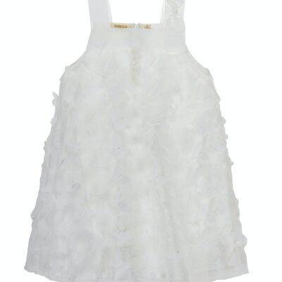 Vestido de niña en color blanco con mariposas blancas en relieve, tirantes. (2y-16y)