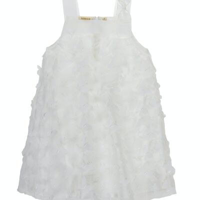 Robe fille blanche avec papillons blancs en relief, bretelles. (2a-16a)