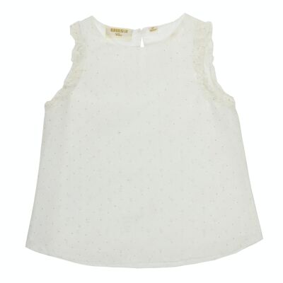 Girl's blouse in ecru and gold, sleeveless. (2y-16y)