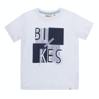 Camiseta de niño en punto liso de algodón color blanco, manga corta, estampado delante.    (2y-16y)