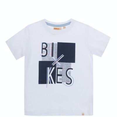 Camiseta de niño en punto liso de algodón color blanco, manga corta, estampado delante.    (2y-16y)