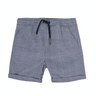 Boy's cotton Bermuda shorts with blue Welsh check, French pocket. (2y-16y)