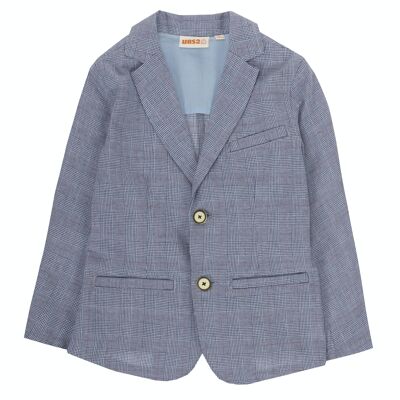 Boy's woven cotton blazer with blue and ecru Welsh check, darts on the front, pocket on the chest. (2y-16y)