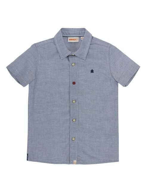 Camisa de niño de algodón falso liso azul marino/blanco, manga corta. (2y-16y)