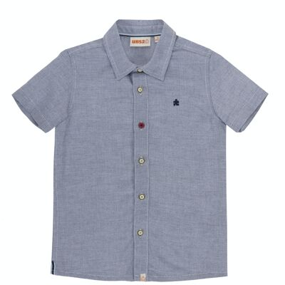 Camisa de niño de algodón falso liso azul marino/blanco, manga corta. (2y-16y)