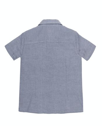 Chemise garçon bleu marine/blanc en simili coton uni, manches courtes. (2a-16a) 2