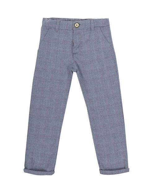 Pantalón de niño de algodón con cuadro gales en azul, bolsillo francés. (2y-16y)