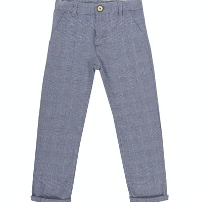 Pantalon garçon en coton à carreaux bleus gallois, poche française. (2a-16a)