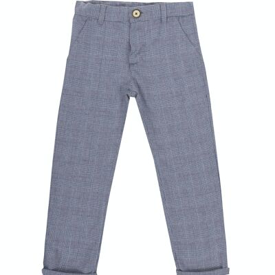 Pantalon garçon en coton à carreaux bleus gallois, poche française. (2a-16a)