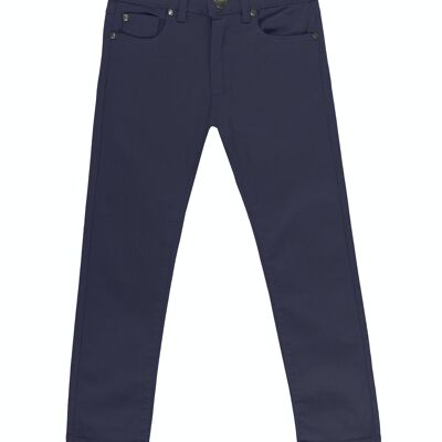 Boy's navy blue elastic twill trousers with five pockets. (2y-16y)