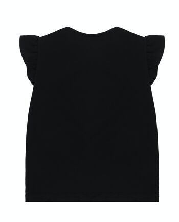 T-shirt noir fille en jersey simple de coton stretch, manches courtes, imprimé coeurs devant. (2a-16a) 2