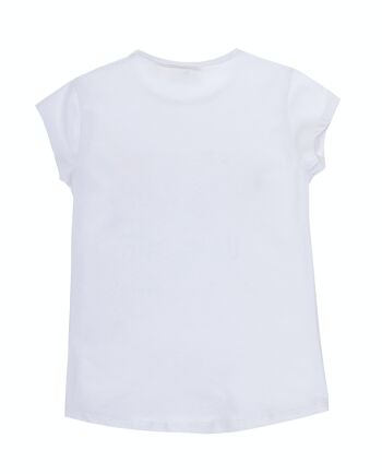 T-shirt blanc fille en jersey simple de coton stretch, manches courtes, imprimé devant. (2a-16a) 2