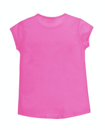 T-shirt fille fuchsia en jersey de coton stretch, manches courtes, imprimé devant. (2a-16a) 2