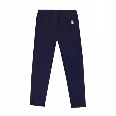 Girls' navy blue stretch cotton single jersey leggings, below the knee length. (2y-16y)