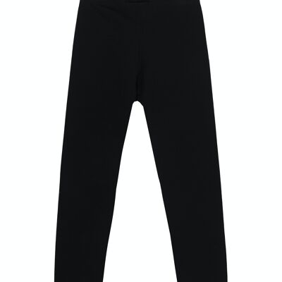 Leggings da bambina in single jersey di cotone elasticizzato nero, lunghezza sotto il ginocchio. (2a-16a)