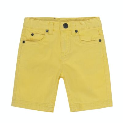 Boy's five-pocket Bermuda shorts in light yellow elastic twill with five pockets. (2y-16y)