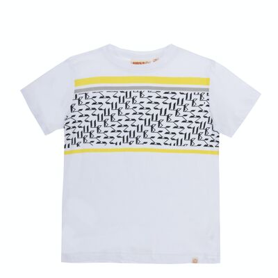 T-shirt garçon en jersey simple de coton blanc, manches courtes, imprimé devant. (2a-16a)