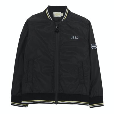 Blouson garçon noir, manches longues, col bomber, logo imprimé sur le devant. (2a-16a)