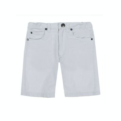 Boy's five-pocket bermuda shorts in light gray stretch twill. (2y-16y)