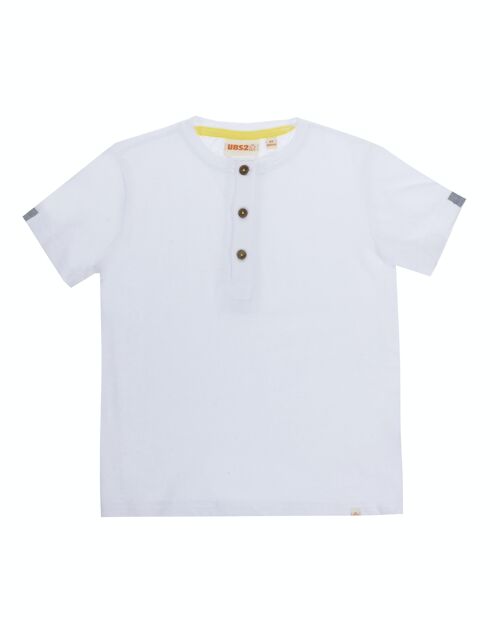 Polo de niño en punto de algodón gatas, cuello mao, manga corta,color blanco. (2y-16y)