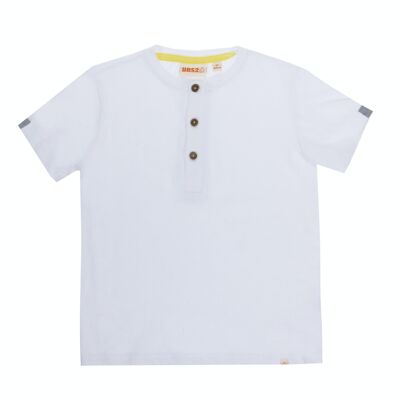 Boy's cotton polo shirt, mandarin collar, short sleeves, white. (2y-16y)