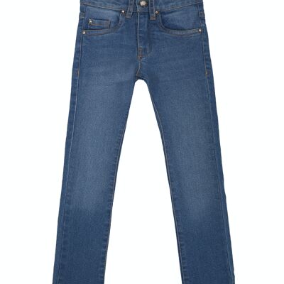 Pantalón de niño denim superflex de algodón color azul medio. (2y-16y)