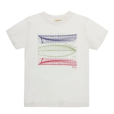 Boy's white single jersey cotton T-shirt, short sleeves, print on the front. (2y-16y)