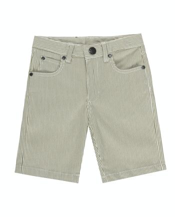 Bermuda en twill stretch écru à rayures kaki, cinq poches. (2a-16a) 1