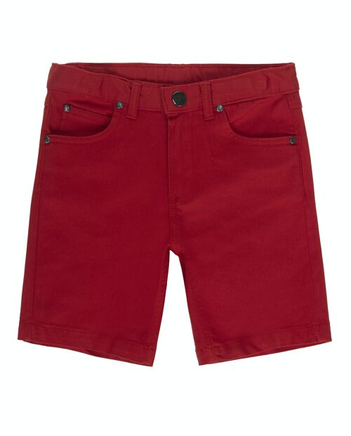 Bermuda de niño de twill elástico en color rojo cinco bolsillos. (2y-16y)