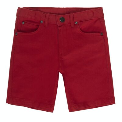 Boy's red elastic twill Bermuda shorts with five pockets. (2y-16y)