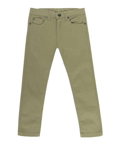 Pantalón de niño de twill elástico en color kaki cinco bolsillos. (2y-16y)