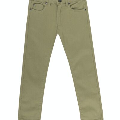 Khaki elastic twill boy's trousers with five pockets. (2y-16y)