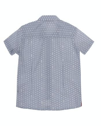 Chemise garçon en coton blanc à micro imprimé bleu marine et kaki, manches courtes. (2a-16a) 2