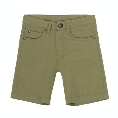 Short garçon en sergé élastique kaki cinq poches. (2a-16a)