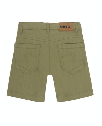 Short garçon en sergé élastique kaki cinq poches. (2a-16a) 2