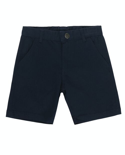 Bermuda de niño en twill elástico en color azul marino, bolsillo francés tipo "chino". (2y-16y)