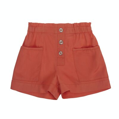 Girl's coral lyocell shorts, front pockets. (2y-16y)