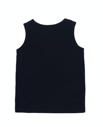 T-shirt fille en jersey simple de coton stretch bleu marine, larges bretelles, imprimé devant. (2a-16a) 2