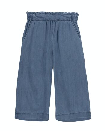 Pantalon culotte fille bleu moyen en coton, poches devant. (2a-16a) 1