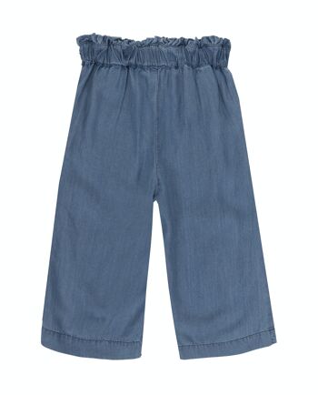 Pantalon culotte fille bleu moyen en coton, poches devant. (2a-16a) 2