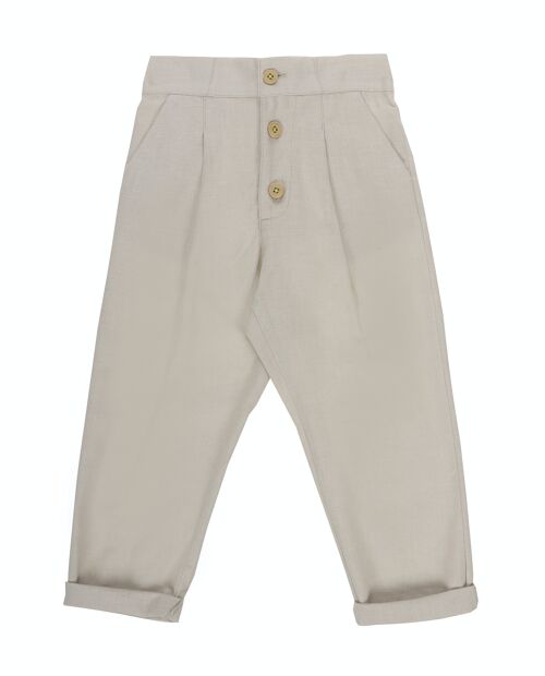 Pantalón de niña en lino algodón con cinturón del mismo tejido. (2y-16y)