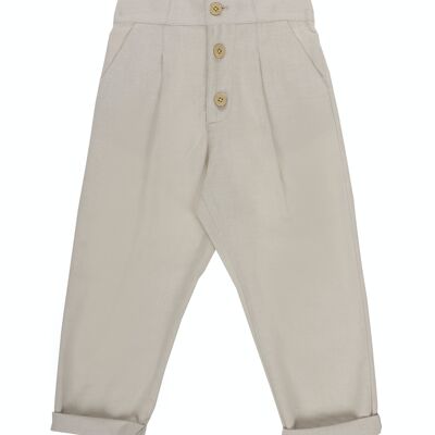 Pantalone da bambina in cotone lino con cintura dello stesso tessuto. (2a-16a)